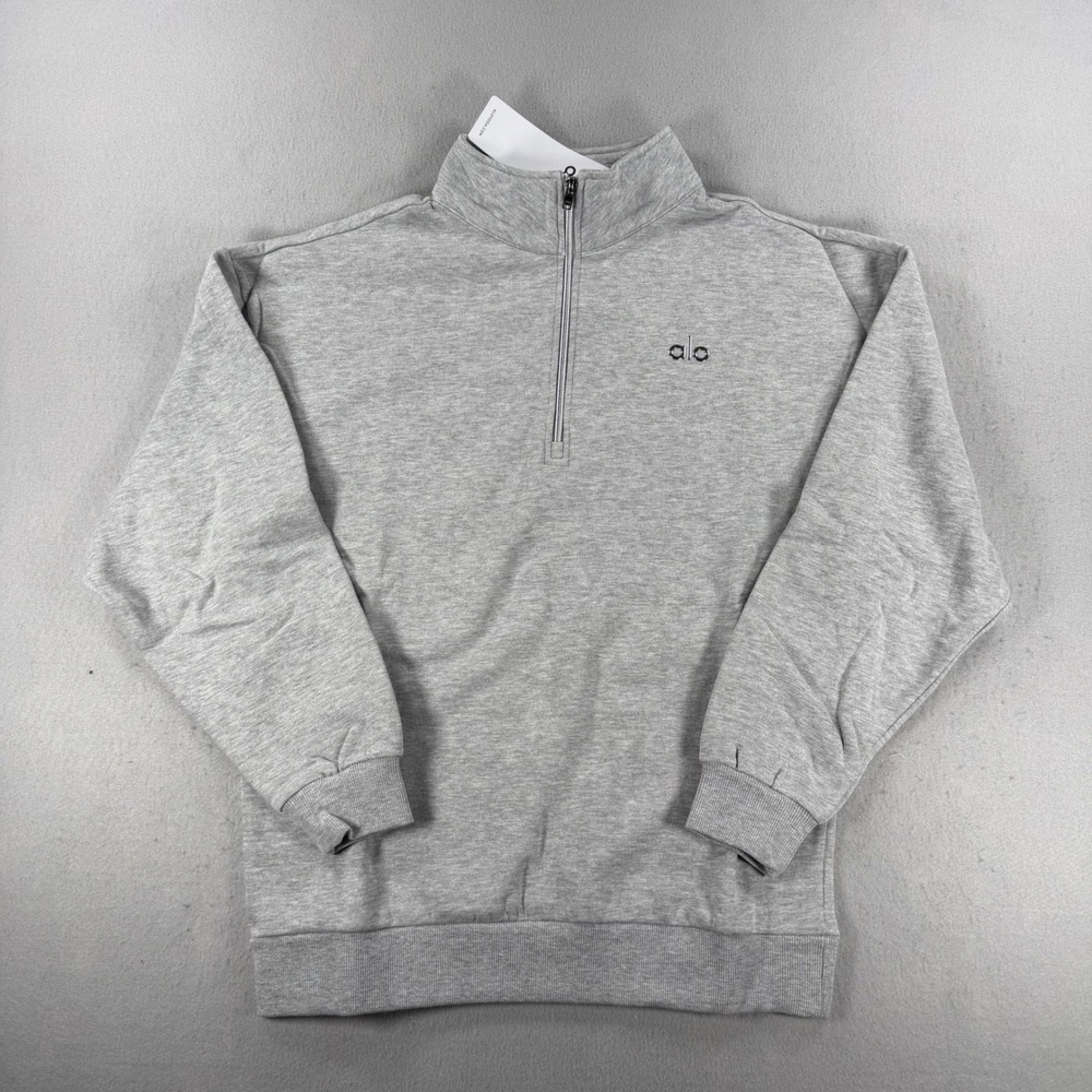 Alo Yoga Mens Accolade Quarter Zip Pullover Heather Gray Fleece Sweatshirt M